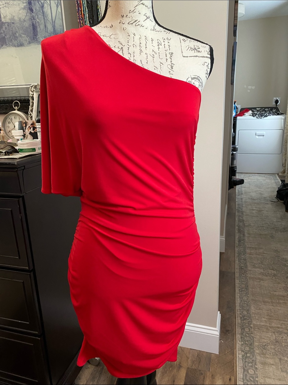 Moda International One-Shoulder Red Ruched Cocktail Dress